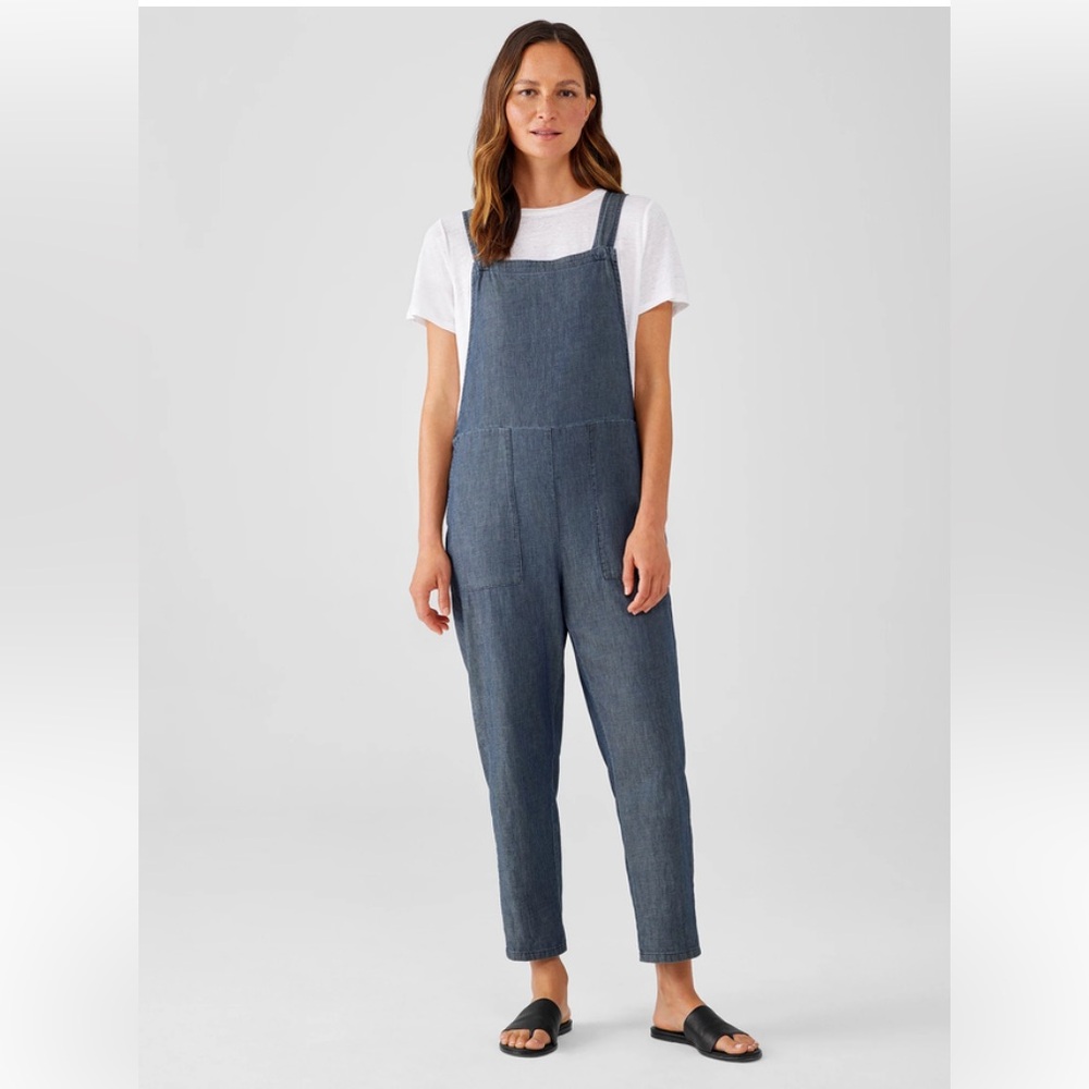 Eileen Fisher Airy Organic Cotton Twill Overalls Size L